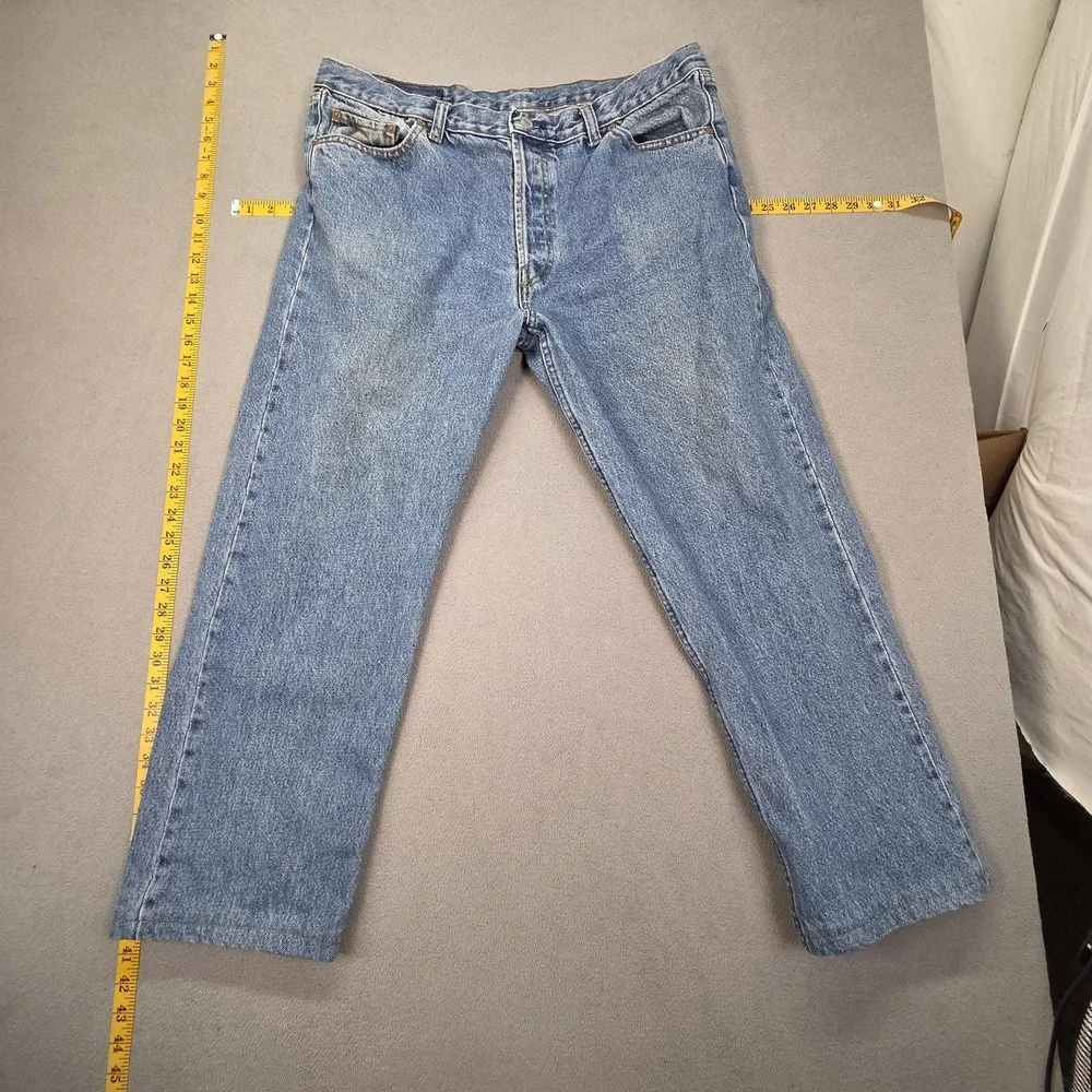 Vintage Levis 501 Jeans Mens Light Blue USA‎ Stains 90s Altered Hem Fits 34x26